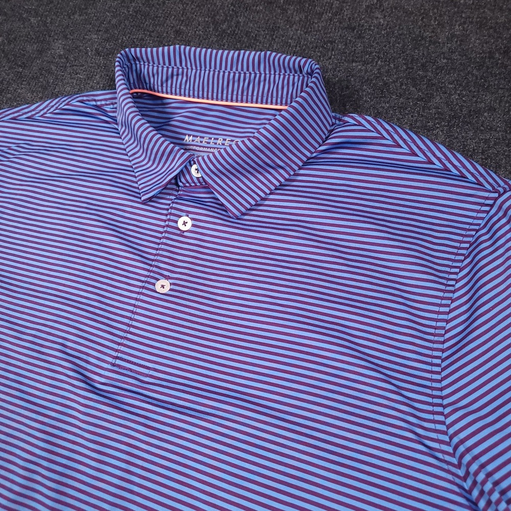 Maelreg Performance Polo Shirt Mens XL Blue Purple Striped Stretch Golf‎